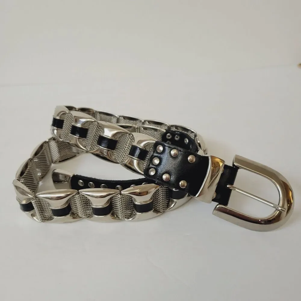 Vintage Art Ornament Metal Leather Women Belt